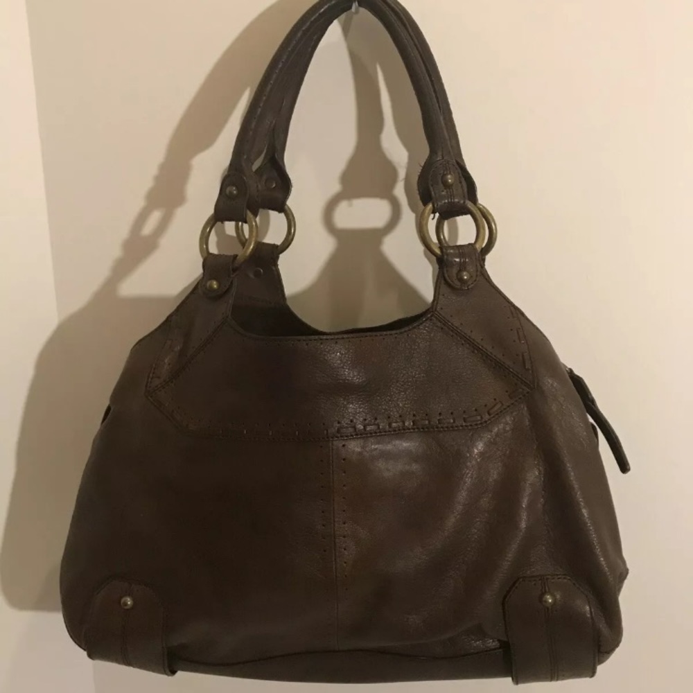 Maxx New York Dark Brown Leather Satchel Handbag
